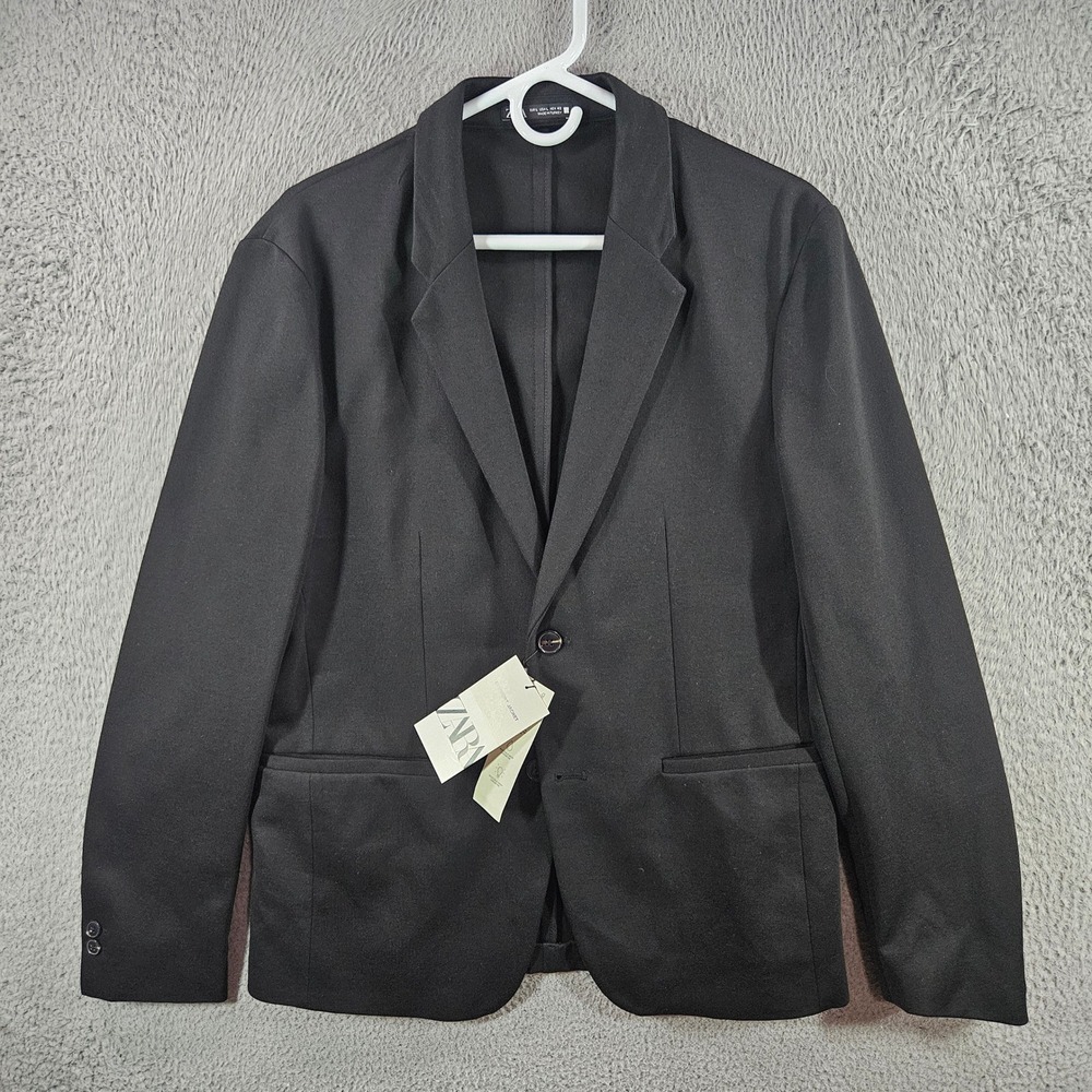 Zara Comfort Jacket Womens Large Black Blazer Two Button‎ Recycled Blend NEW NWT